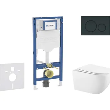 Klozet GEBERIT - Duofix Set předstěnové instalace, klozetu Gaia a sedátka softclose, tlačítko Sigma20, černá lesk/černá mat SANI11CA5137B