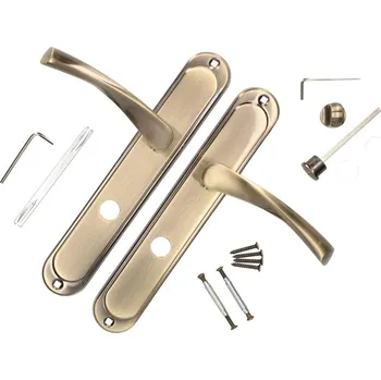 Dveřní kování Klika dveřní s blokací WC dlouhá štít patina 90 mm - Barva patina - 90 mm \ zámek WC