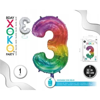Balónek Fóliový balónek vícebarevný číslice 3, 32''/80 cm
