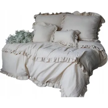 Povlečení SADA POVLEČENÍ 160x200 MUŠELÍNOVÉ S VOLÁNKEM BÉŽOVÁ