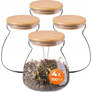 Dóza na potraviny 4 KS SKLENĚNÉ NÁDOBY NA POTRAVINY KOŘENÍ SYPKÉ KOŘENÍ S VÍKEM SKLENICE 700 ml