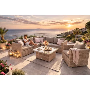Zahradní sestava DEOKORK Ratanová variabilní sestava MALIBU pro 6 osob (cappuccino)
