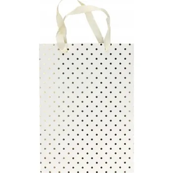 Dárková taška Dárková papírová taška, bílá se zlatými puntíky, 33x10x24 cm