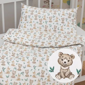 Povlečení Dětské bavlněné povlečení do postýlky Sandra SA-470 Medvídci a koloušci na bílém Do postýlky 90x140 a 50x70 cm