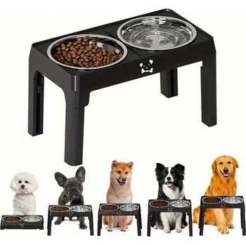 Miska pro psa Stolek pro psa DKM kovový černý 2x miska 3 l nastavitelná výška