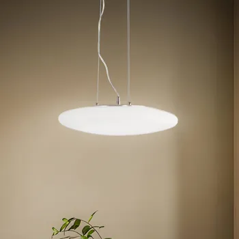 Lindby LED závěsné světlo Gunda, bílé, sklo, Ø 47 cm, stmívatelné - Stínidlo na lampu - Ø 47 cm, výška 12,5 cm; držák na strop - Ø 16 cm, výška 3 cm opálově bílá, chrom, satinovaný nikl LED 35 W celkem - Doprava zdarma
