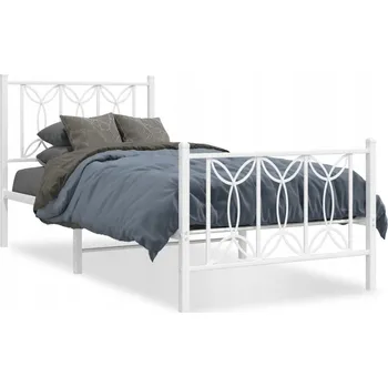 Postel VidaXL Kovový rám postele s čelem a nožní deskou, bílý, 90x190 cm