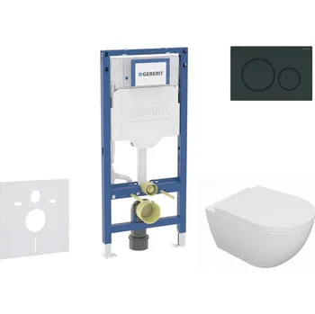 Klozet GEBERIT - Duofix Set předstěnové instalace, klozetu Oudee a sedátka softclose, tlačítko Sigma20, černá lesk/černá mat SANI11CA5110B