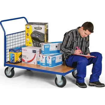 Plošinový vozík Corping Plošinový vozík s drátěnou výplní madla, 1000x700 mm, nosnost 200 kg, kola 125 mm s šedou pryží