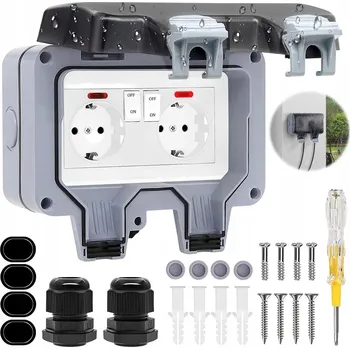 Elektrická zásuvka Dvojitá vodotěsná zásuvka šedá IP66 s uzemněním