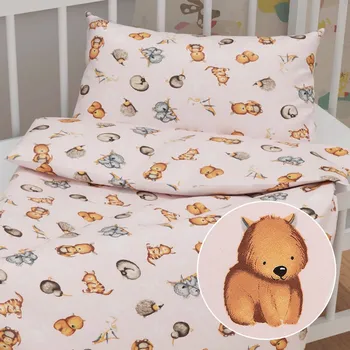 Povlečení Dětské bavlněné povlečení do postýlky Sandra SA-533 Australská zvířátka na růžovém Do postýlky 90x140 a 40x60 cm