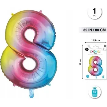 Balónek Fóliový balónek - vícebarevný - číslice 8, 80 cm (32'')