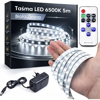 LED páska LED pásek 5m studená bílá 6500K + napájecí zdroj, dálkový ovladač a ovladač