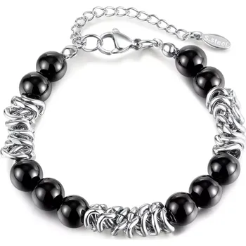 Náramek Náramek z chirurgické oceli s korálky Black Agate 17-22 cm