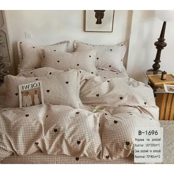 Povlečení Sada povlečení 100% bavlna Mengtianzi B-1696 mřížka srdce béžová 160x200 3el