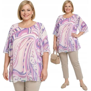 Dámská tunika Šifonová tunika fialový vzor plus size velikost 62