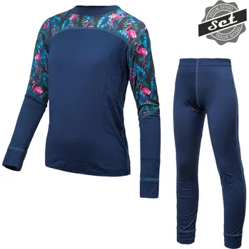 cyklistický dres Dětské triko dl.rukáv + spodky SENSOR MERINO IMPRESS SET deep blue/floral 120