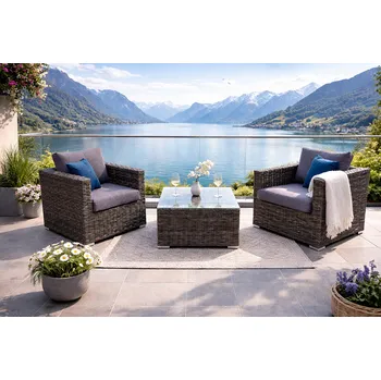 Zahradní sestava DEOKORK Ratanová variabilní sestava MALIBU pro 2 osoby (šedá)