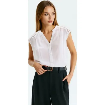 Oblečení a móda Sinsay - Košilová halenka s ozdobnou krajkou - bílá - 763JF-00X - 763JF-00X-XS