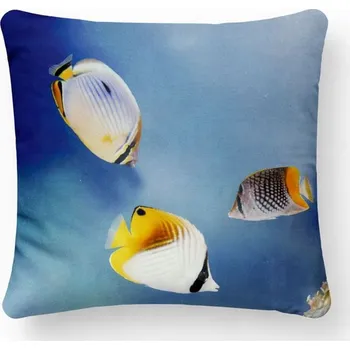 Povlak na polštářek Povlak na polštář 40x40 rybičky paví očka velurový fotografický dekorativní