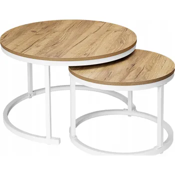 Konferenční stolek Konferenční stolek LoftInspired kulatý 70 x 70 x 47 cm bílý, dub craft