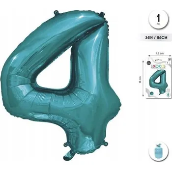 Balónek Fóliový balónek tyrkysový číslice 4, 86 cm (34'')