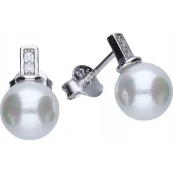 Náušnice Stříbrné náušnice 925 s puzetou, perlou a zirkony, elegantní jako dárek