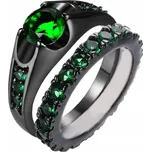 Prstýnek s černým a dvojitým diamantem a smaragdem z chirurgické Ocel