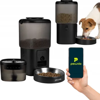 Miska pro psa Automatický dávkovač krmiva 4,5L+fontána na vodu 2,5L WI-FI Peluvio Feast