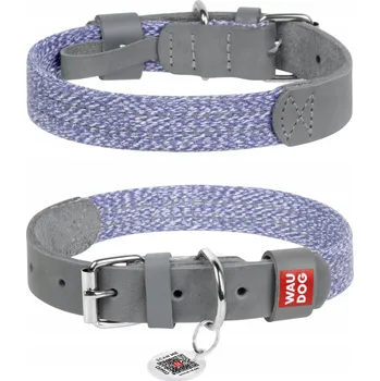 Obojek pro psa Obojek pro psa z přírodní kůže a bavlny s QR pasem, šedý, vel. S