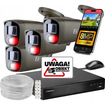 IP kamera Sada MONITORINGU 4 kamery POE 4K Ultra HD 8Mpx Šedá, detekce pohybu, bez disku