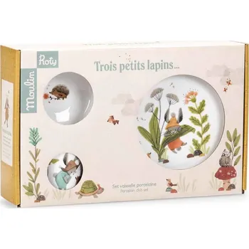 Moulin Roty Porcelánová jídelní sada Zajíček - Trois Petit Lapins