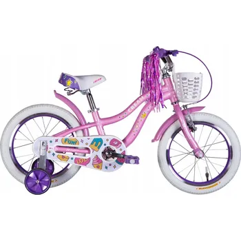 Dětské kolo DĚTSKÉ KOLO 16" RÁM 8,5" S KOŠÍKEM, BOČNÍMI KOLEČKY A STUHAMI