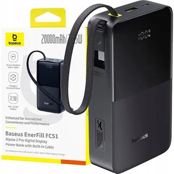 Powerbanka Powerbanka Baseus EnerFill FC51 20000 Bipow2 Pro 22,5W černá + USB-C kabel