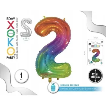 Balónek Fóliový balónek - vícebarevný - číslice 2, velikost 42''/110 cm