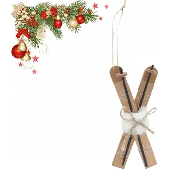 Vánoční dekorace VÁNOČNÍ ZÁVĚS PŘÍVĚSEK OZDOBA NA STROMEČEK LYŽE SE ZLATEM 15 cm