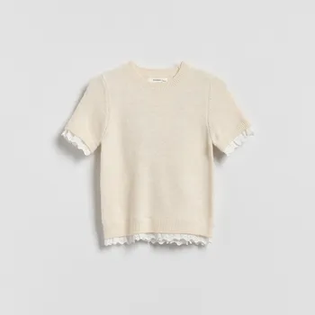 Dívčí oblečení Reserved - Svetr s ozdobnou krajkou - tělová - 806IE-02M - 806IE-02M-128