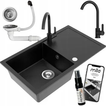 Granitový dřez Jednokomorový dřez Milo ALPHA granit černý