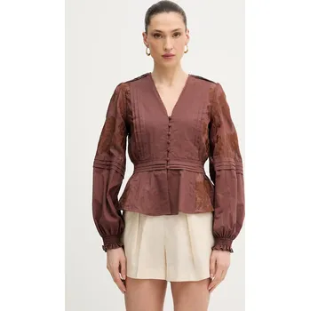 Dámské oblečení Silvian Heach košilová halenka dámská bavlněná AGRIN GPP26292BL hnědá 88X, vel. 42