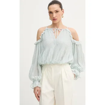 Dámská halenka Guess halenka s odhalenými rameny dámská EMILIA W6GH61.W2041 tyrkysová 66X, vel. XS