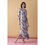 Sonnet dlouhý župan kopertového střihu – potisk pírka XXL