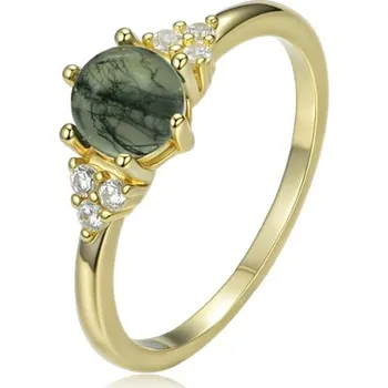 Prsten Dámský stříbrný zlacený prsten s mechovým achátem STRP0663F