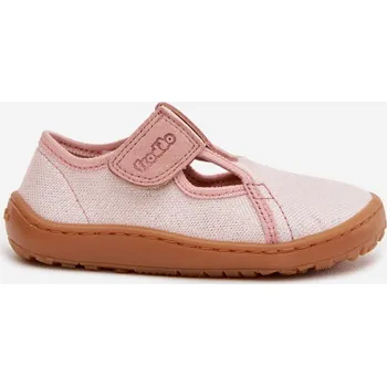 Dětská móda Dětské pantofle na suchý zip lesklé Barefoot Froddo Cannvas G1700439-2 Růžové 28