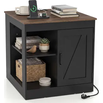 Noční stolek Noční stolek s nabíjecí stanicí a nastavitelnou policí, odkládací stolek