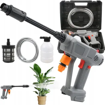 Vysokotlaký čistič Aku Tlaková Myčka 21V s 5m Hadicí na Čištění Oken a Stěn - Bezdrátová