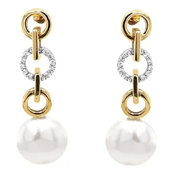 Náušnice Zlaté Náušnice Přírodní Perly a Diamanty 2020171