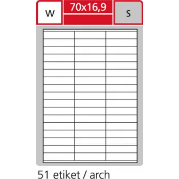 Papír Print etikety A4 pro laserový tisk - 70 x 16,9 mm (51 etiket / arch ) / transparentní polyester. folie bílá