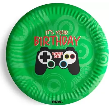 Talíř Papírové talíře Herní ovladač Leveled up 18 cm - 8 ks