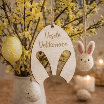Velikonoční dekorace Dřevěné vajíčko na zavěšení ZAJÍČEK