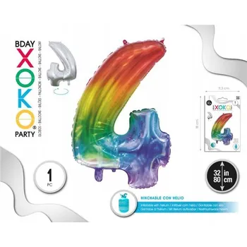 Balónek Fóliový balónek vícebarevný číslice 4, 32''/80 cm